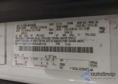 2015 Ford Transit-250 из США, поврежденный, VIN 1FTNR1ZM3FKA45132